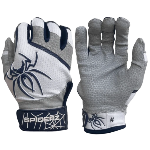 2022 Spiderz PRO Model Batting Gloves: White/Navy Blue -Baseball Gear Shop 2022SpiderzPRO White NavyBlue