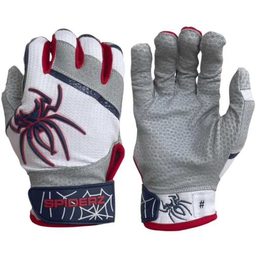 2022 Spiderz PRO Model Batting Gloves: White/Navy/Red -Baseball Gear Shop 2022SpiderzPRO White NavyBlue Red