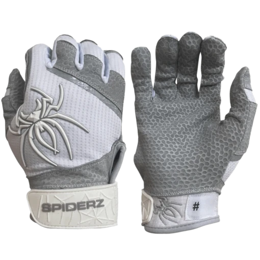 2022 Spiderz PRO Model Batting Gloves: White/Grey -Baseball Gear Shop 2022 Spiderz White Grey Pro