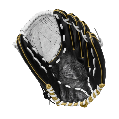 Wilson A500 SIREN 12.5" Fastpitch Softball Glove: WTA05RF20125 -Baseball Gear Shop A05RF2025 1 Siren 125 Black White MetallicGold Palm