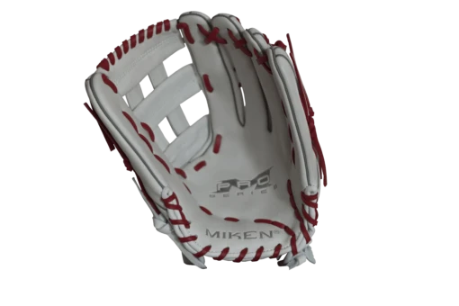 Miken Pro Series 13.5" Slow Pitch Fielding Glove - White/Scarlet: PRO135WS -Baseball Gear Shop PRO135WS FRONT