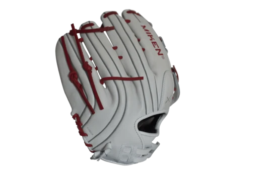 Miken Pro Series 13.5" Slow Pitch Fielding Glove - White/Scarlet: PRO135WS -Baseball Gear Shop PRO135WS SIDE 2