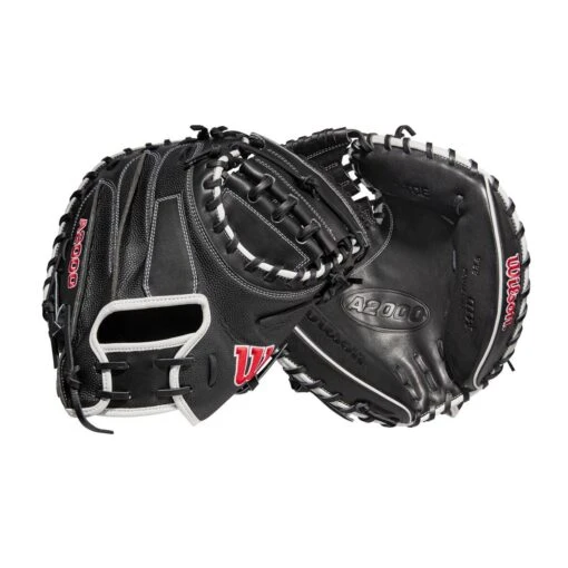 2022 Wilson A2000 M1DSS 33.5" Catcher's Mitt: WTA20RB22M1DSS -Baseball Gear Shop WBW100401 8 A2000 M1D C 335 Black White Red.png.cq5dam.web .1200.1200