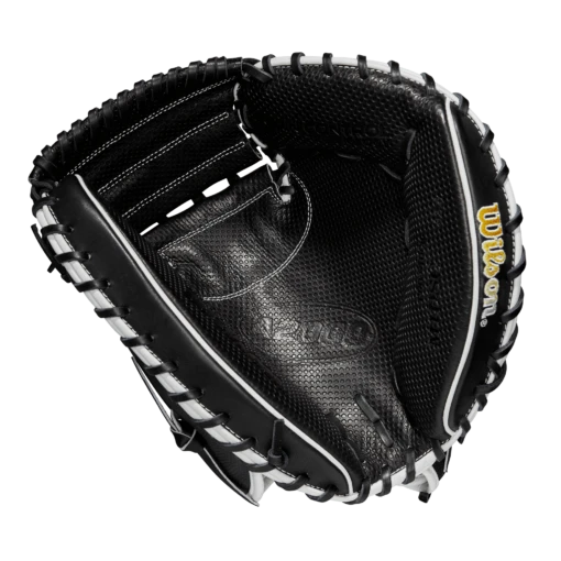 2023 Wilson A2000 M1DSS 33.5" Baseball Catcher's Mitt: WBW100995335 -Baseball Gear Shop WBW100995 1 A2000 C M1DSC 335 BlackSS BlackDimple White WilsonGold